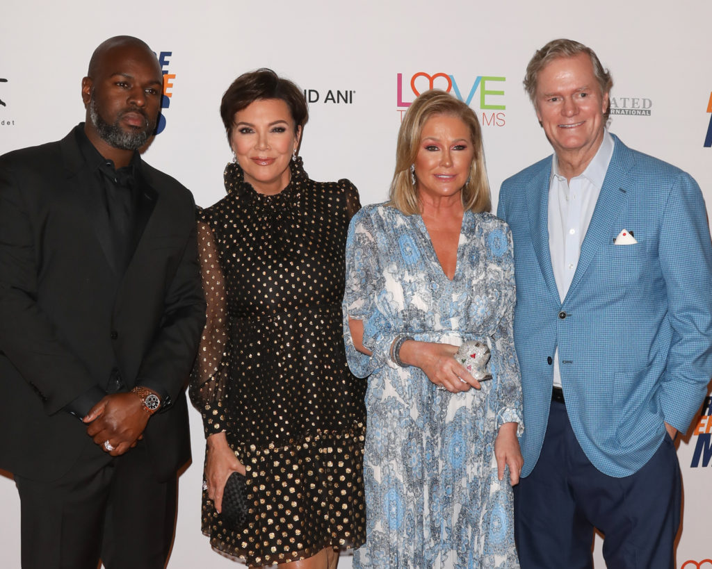 (L-R) Corey Gamble, Kris Jenner, Kathy Hilton, and Rick Hilton attends the 26th annual Race To Erase MS Gala at The Beverly Hilton Hotel on May 10,...