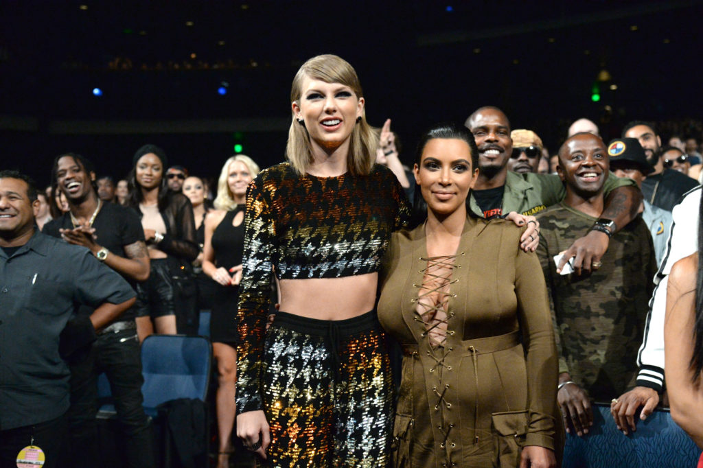 Taylor Swift and Kim Kardashian West attend the 2015 MTV Video Music Awards at Microsoft Theater on August 30, 2015 in Los Angeles, California.