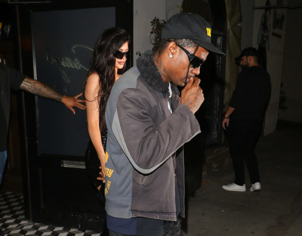 Kylie Jenner and Travis Scott are seen at Craig's restaurant on October 13, 2022 in Los Angeles, California.