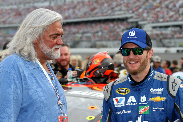 Dale Earnhardt Jr., driver of the Nationwide Chevy and Deadliest Catch Captain, Wild Bill Wichrowski during pre-race activities before the Coke Zer...