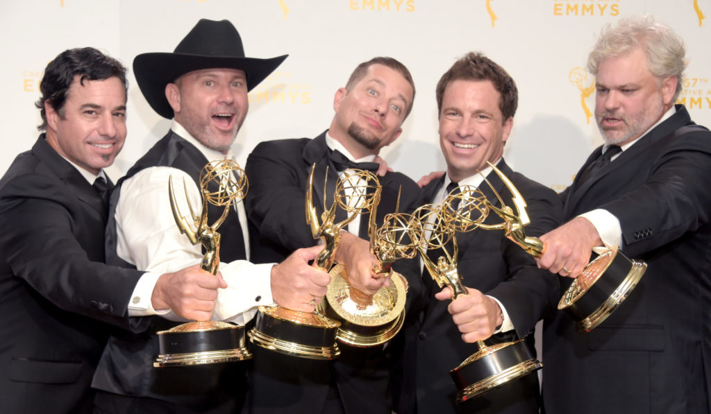 (L-R) David Reichart, Todd Stanley, Steven Wright, Breck Warwick and Matt Fahey, winners of the awards for cinematography - reality programming for...