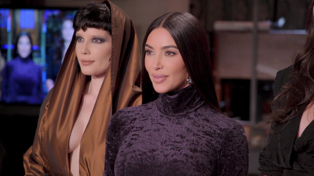 Kim Kardashian stands next to Halsey on The Kardashians