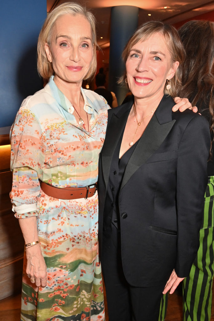 Dame Kristin Scott Thomas and Saskia Reeves attend the "Slow Horses" season 2 event at Soho Hotel on November 7, 2022 in London, England. "Slow Hor...