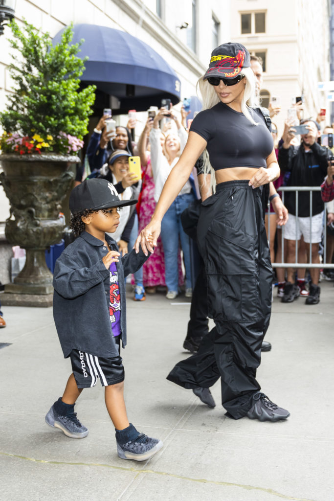 Psalm West (L) and Kim Kardashian are seen in Midtown on June 22, 2022 in New York City.