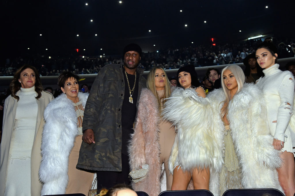 (L-R) Caitlyn Jenner, Kris Jenner, Lamar Odom, Khloe Kardashian, Kylie Jenner, Kim Kardashian and Kendall Jenner attend Kanye West Yeezy Season 3 o...