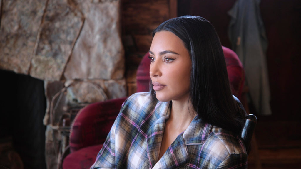 Kim Kardashian looks across shot on The Kardashians