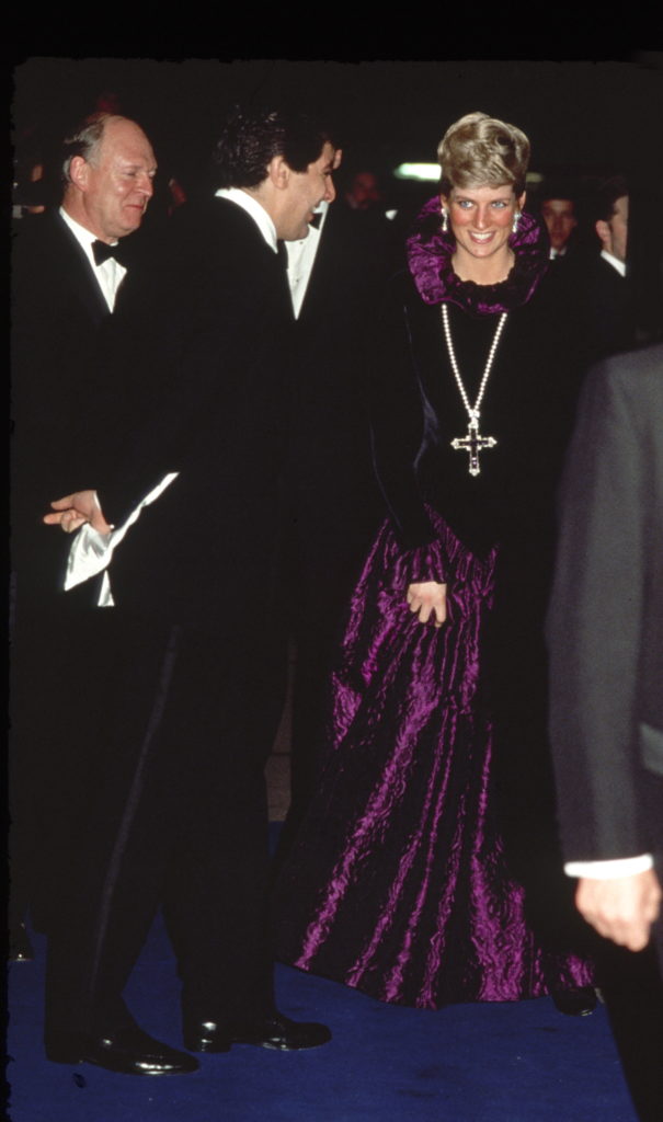 Diana, Princess Of Wales, Arriving At A Charity Gala Evening On Behalf Of Birthright At Garrard.  The Princess Is Wearing A Purple Evening Dress Wi...