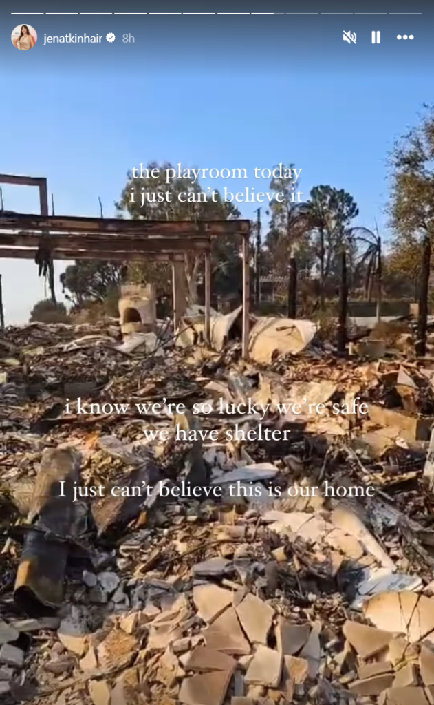 Jen Atkin's Instagram Story shows rubble of old playroom ruined by fire.